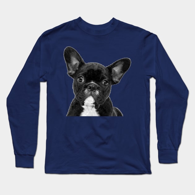 Black and White French Bulldog Long Sleeve T-Shirt by Alemi